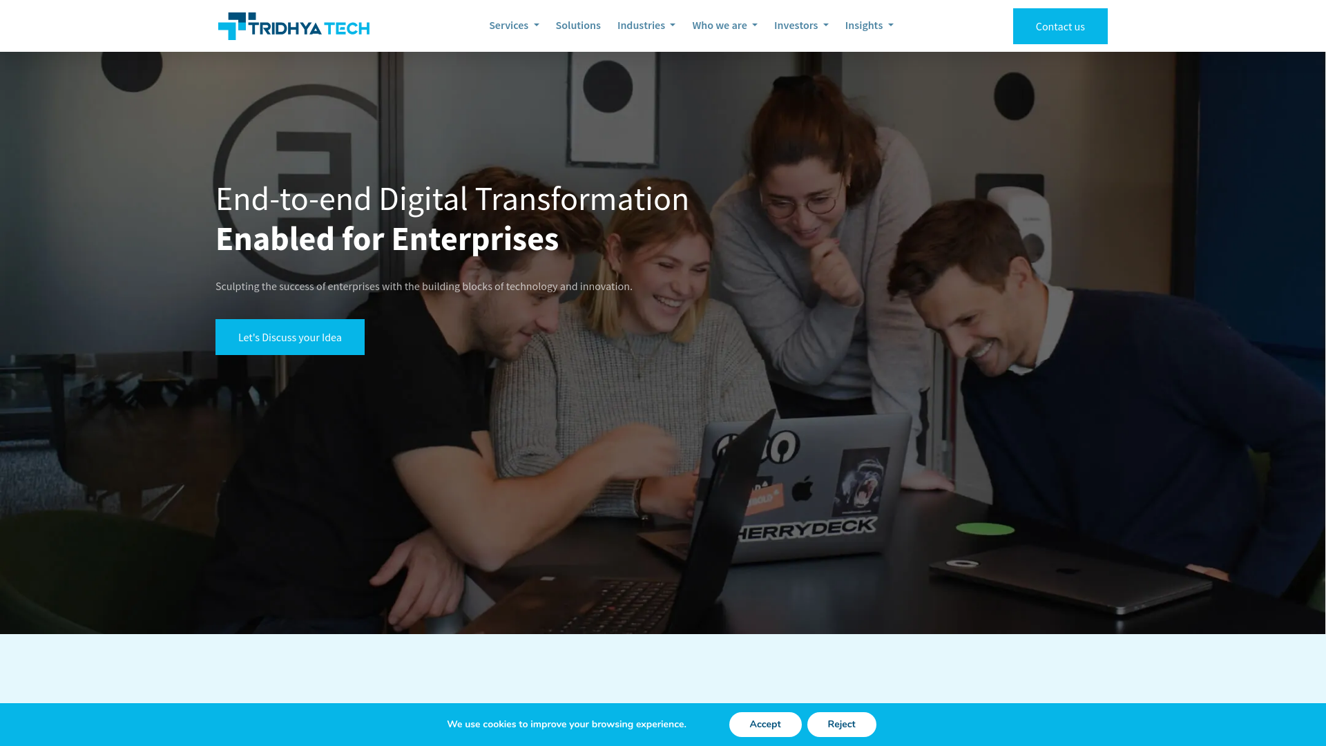 website screenshot of https://tridhyatechgroup.com