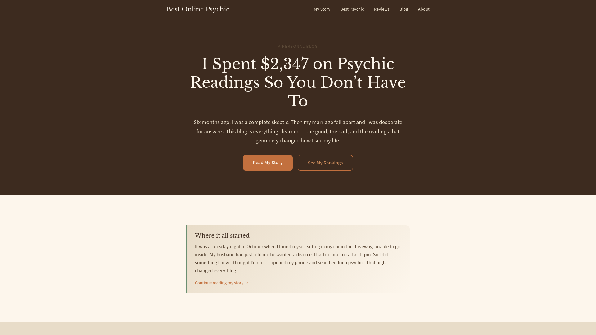 website screenshot of https://bestonlinepsychic.net/