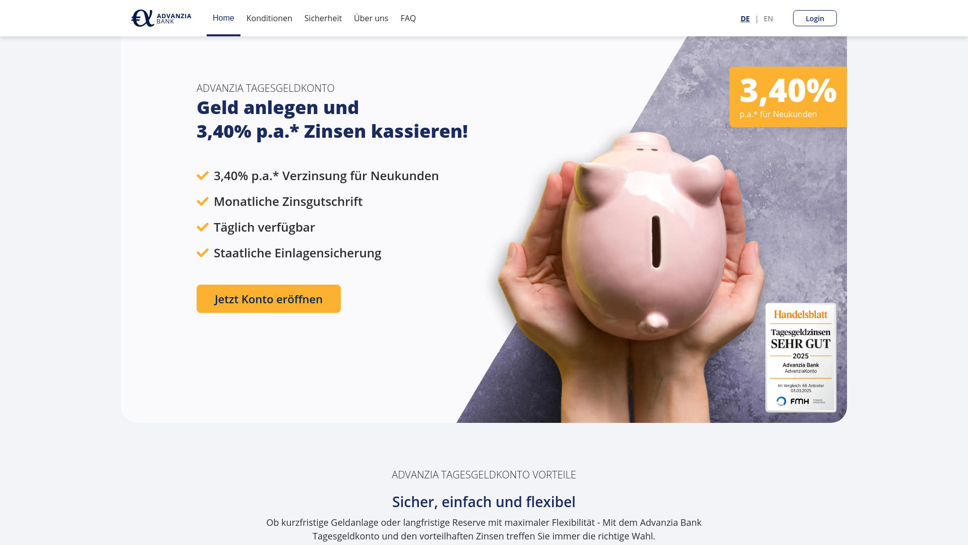 website screenshot of https://advanziakonto.com/