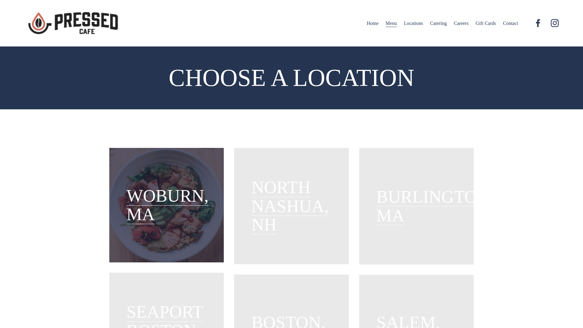 website screenshot of https://www.pressedcafe.com/menu