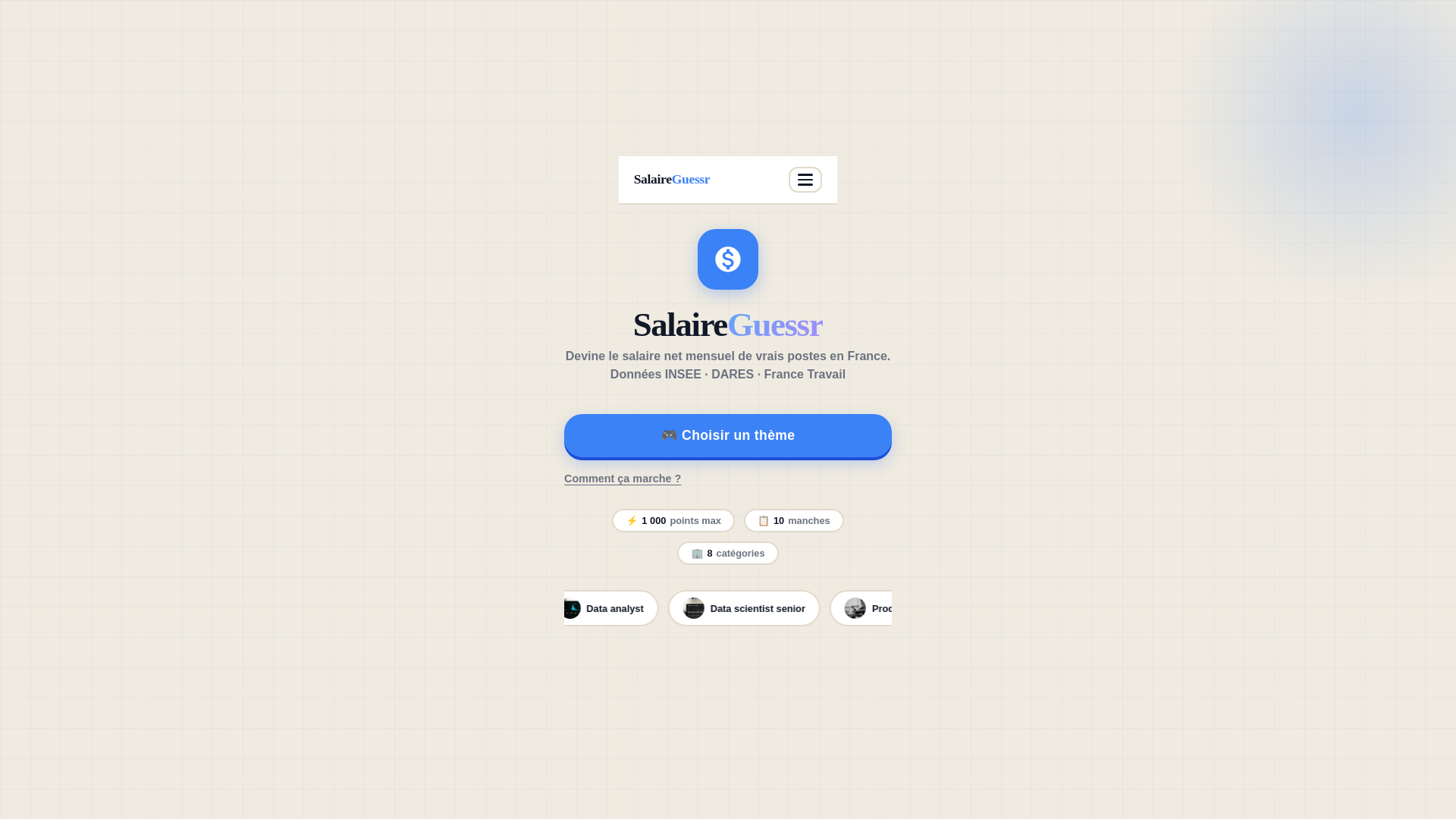website screenshot of https://salaireguessr.fr/