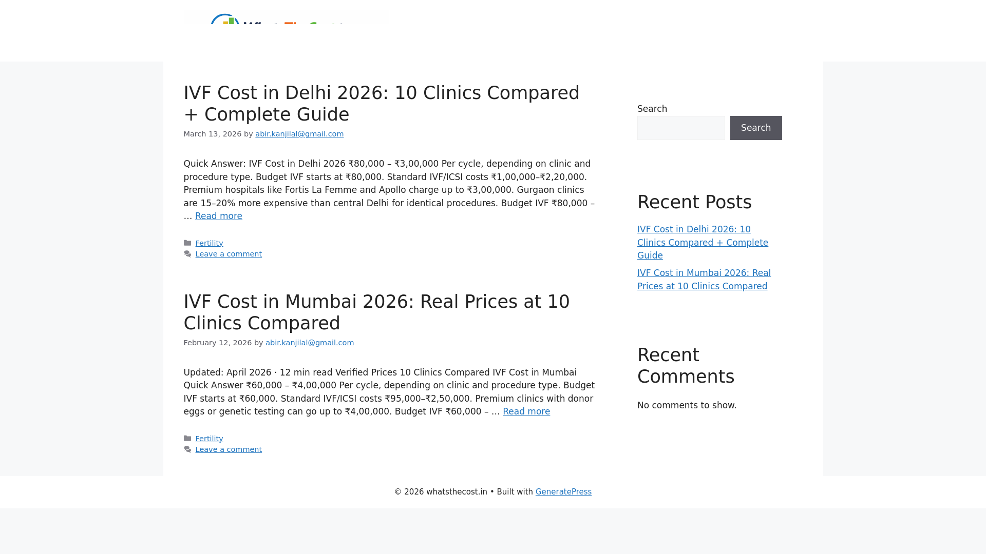 website screenshot of https://whatsthecost.in/