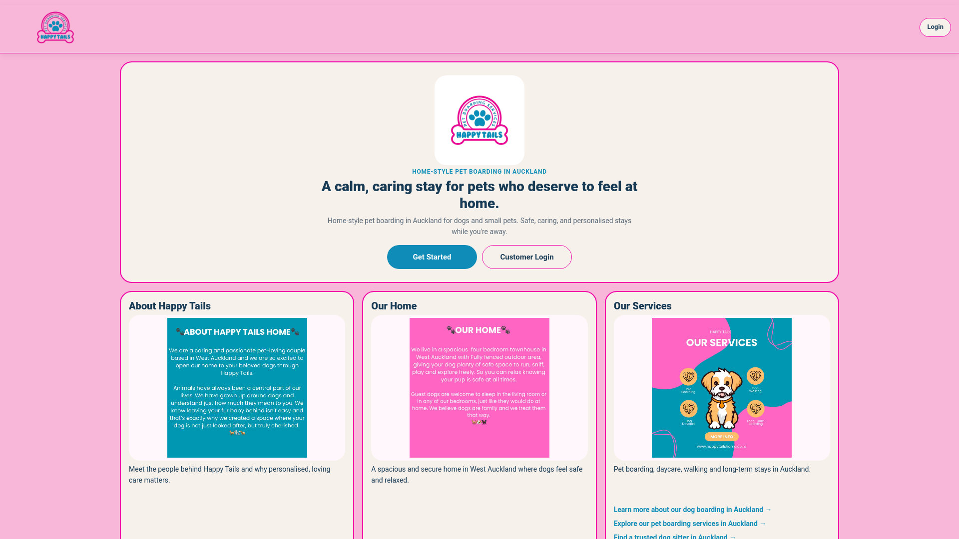 website screenshot of https://happytailshome.co.nz/