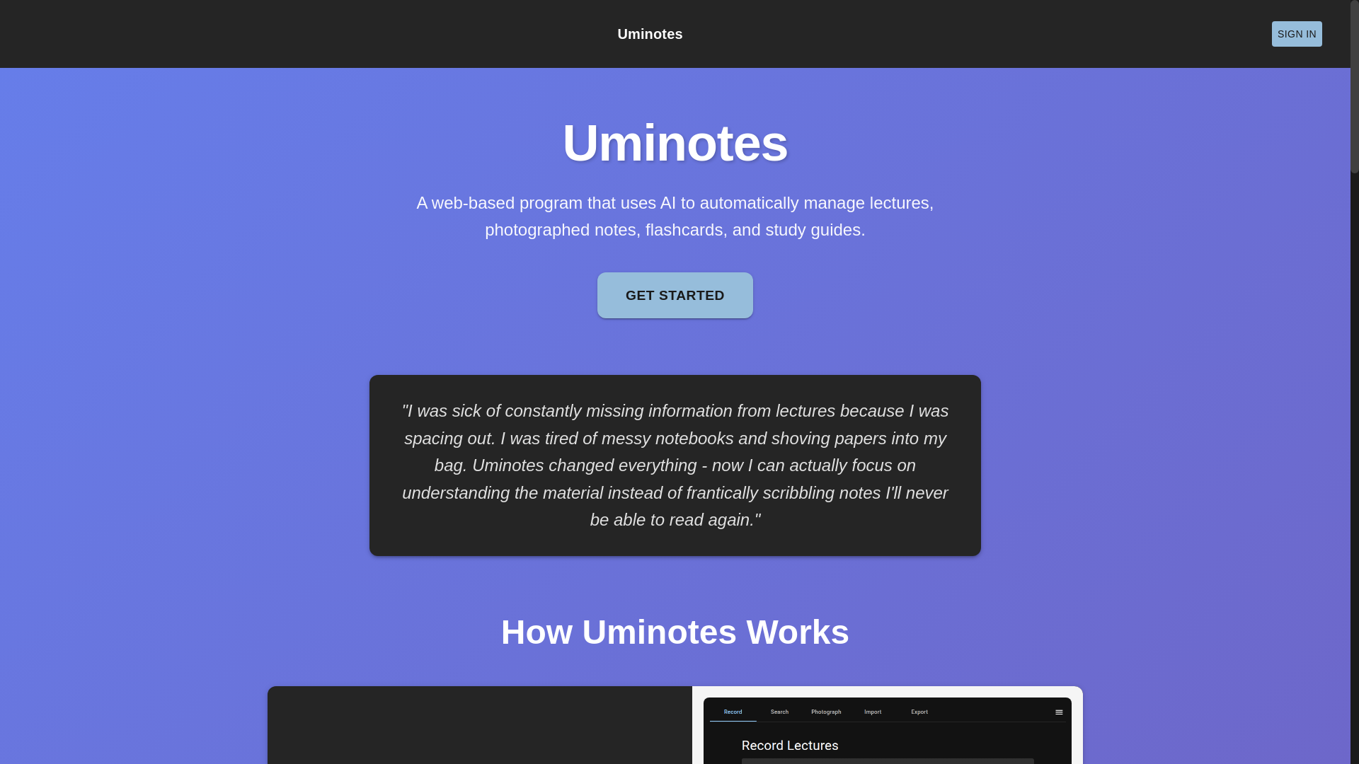 website screenshot of https://uminotes.com/