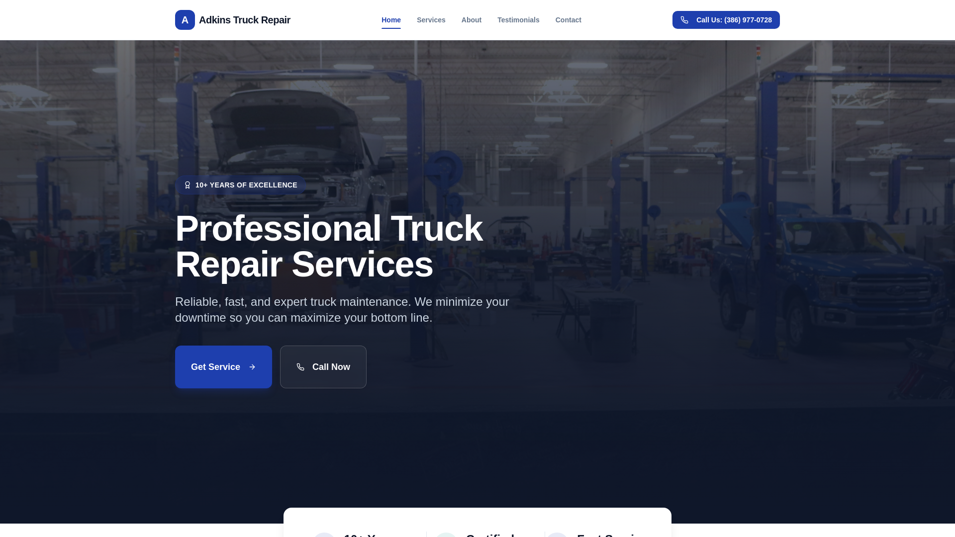 website screenshot of https://adkinstruckrepairllc.com/