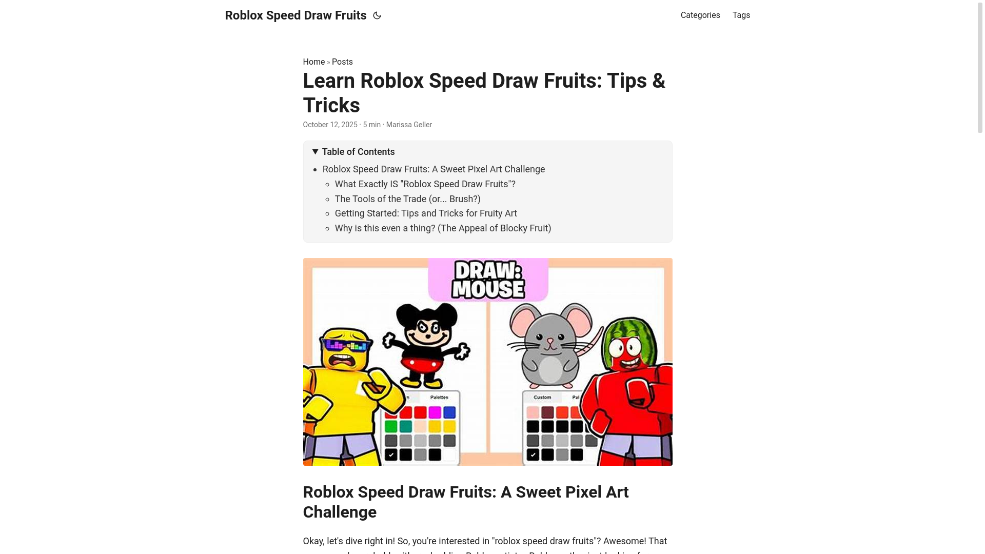 website screenshot of https://roblox-speed-draw-fruits.pages.dev/