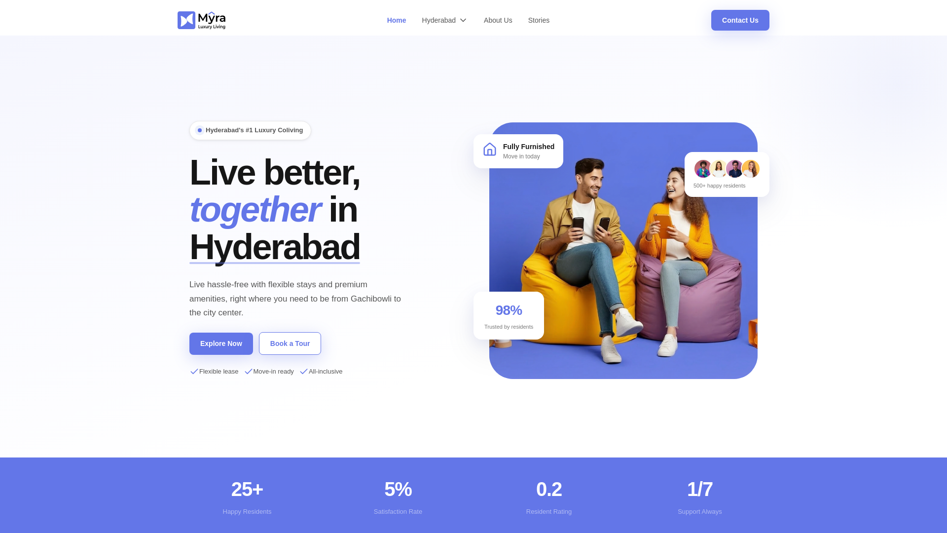website screenshot of https://myra-coliving.pages.dev/
