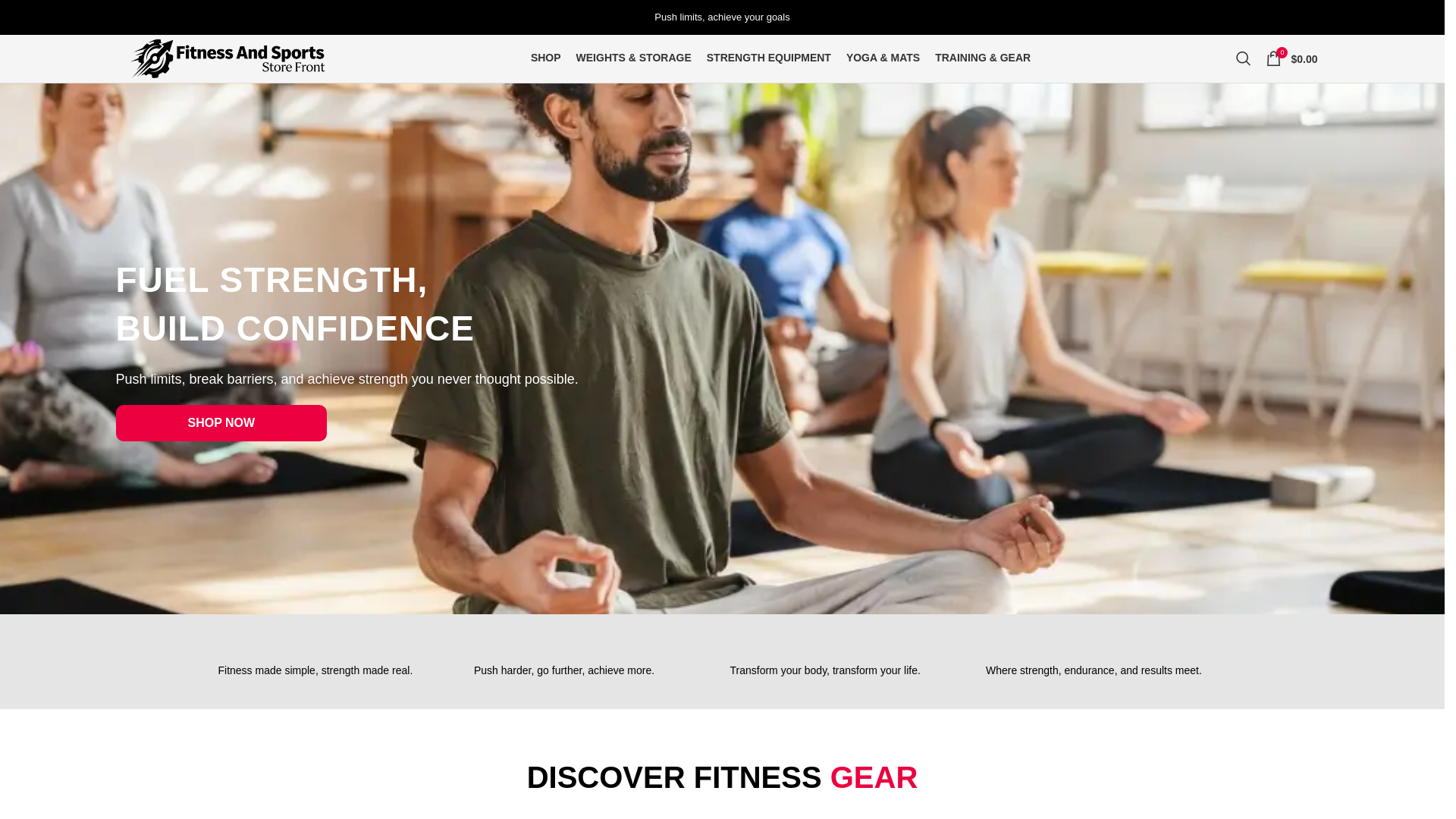 website screenshot of https://fitnessandsportsstorefront.com