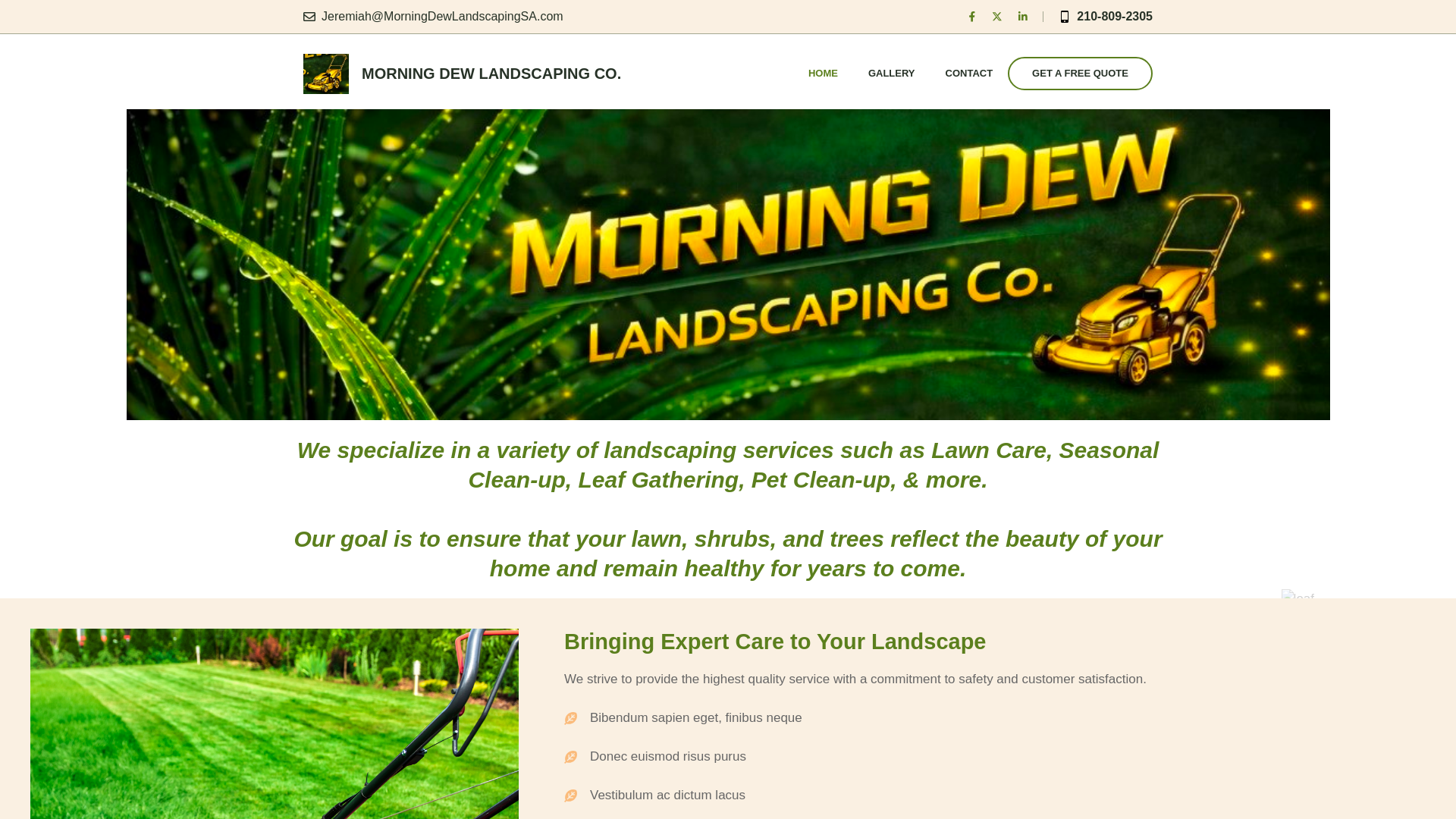 website screenshot of https://morningdewlandscapingsa.com/