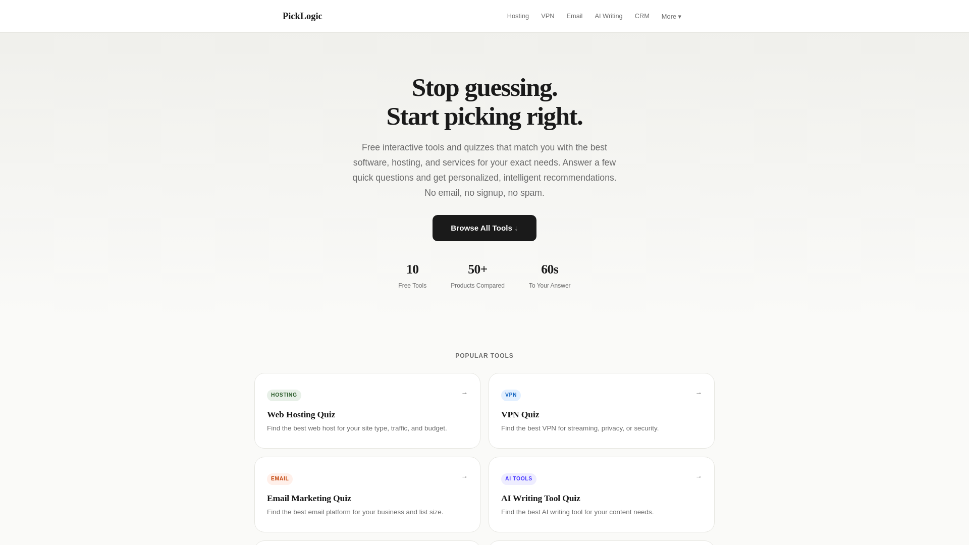 website screenshot of https://picklogic.co/