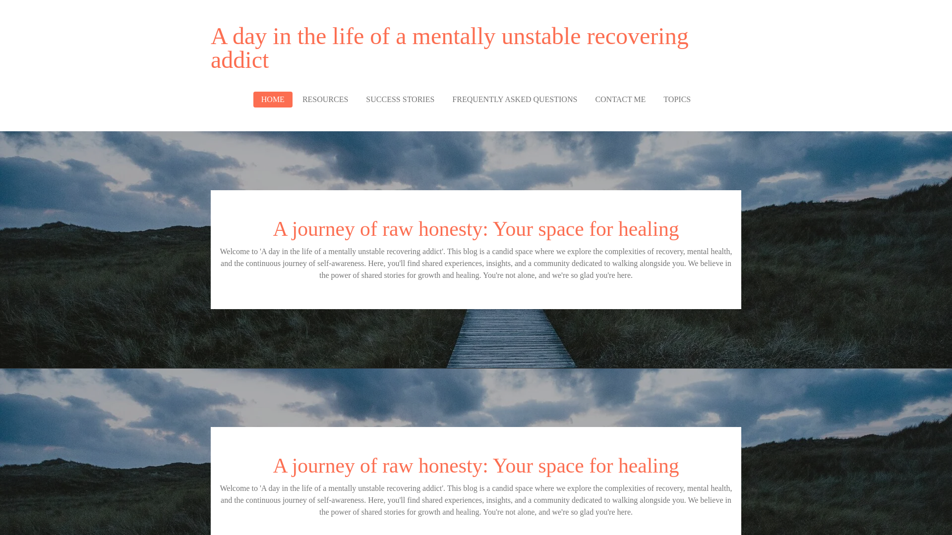 website screenshot of https://adayinthelifeofamentallyunstablerecoveringaddict.com/