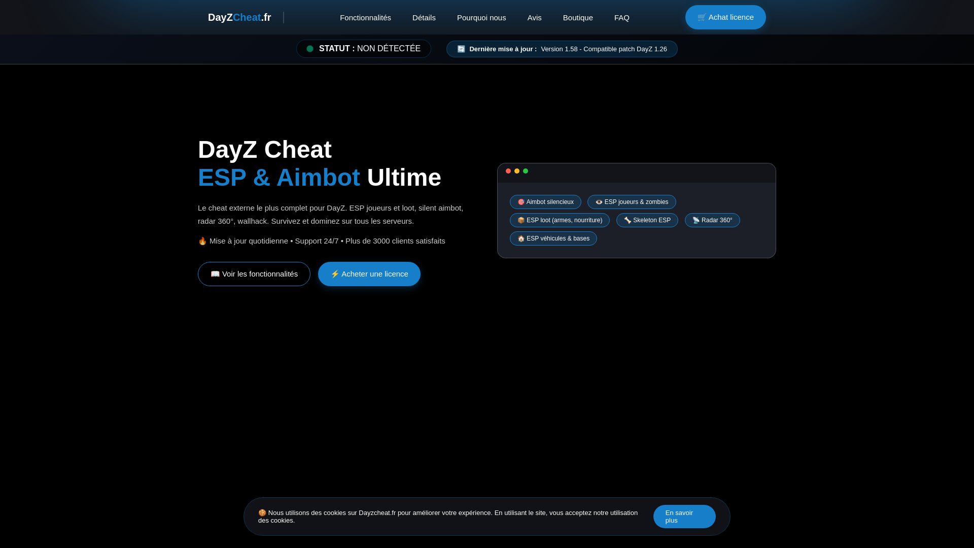 website screenshot of https://dayzcheat.fr
