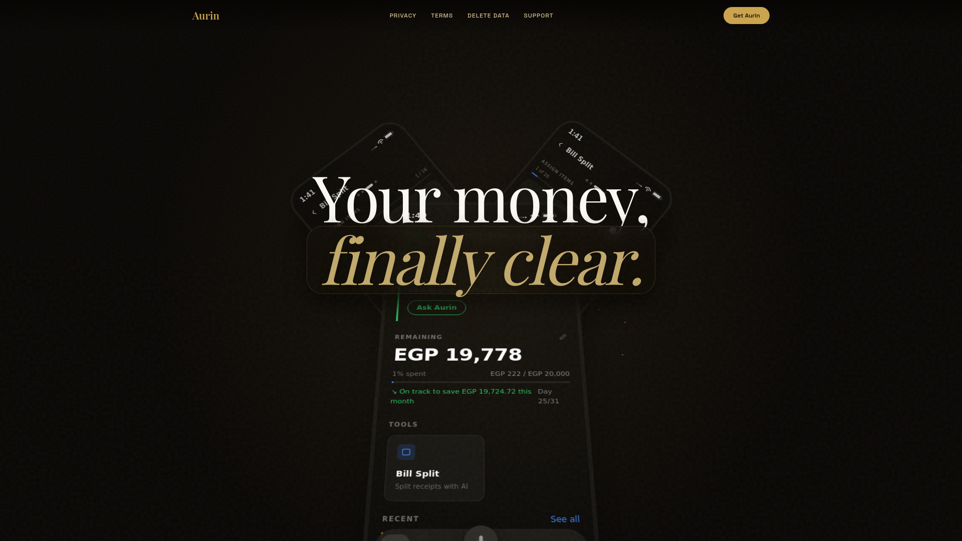 website screenshot of https://getaurin.com