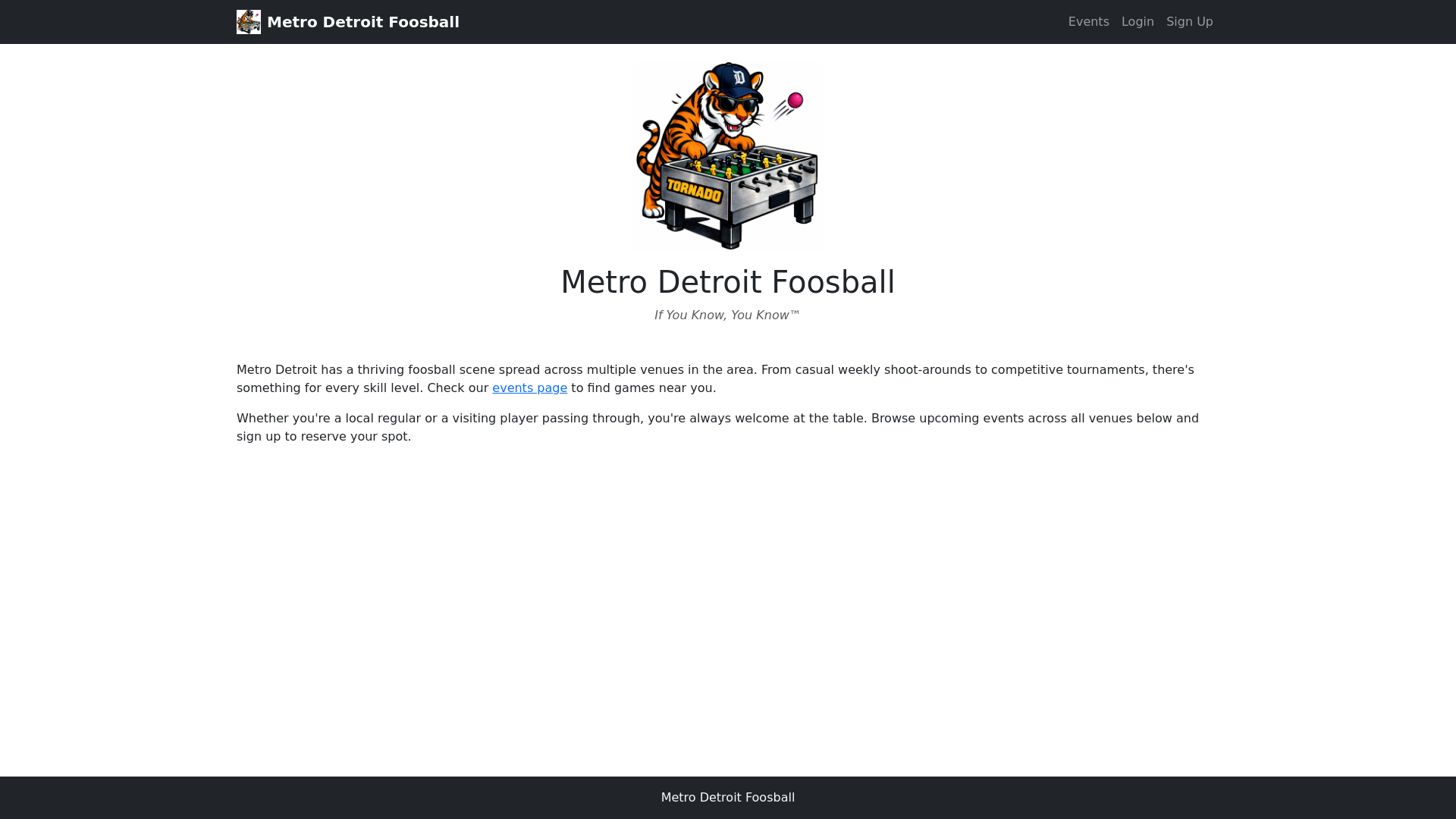 website screenshot of https://metro-detroit-foosball.org/