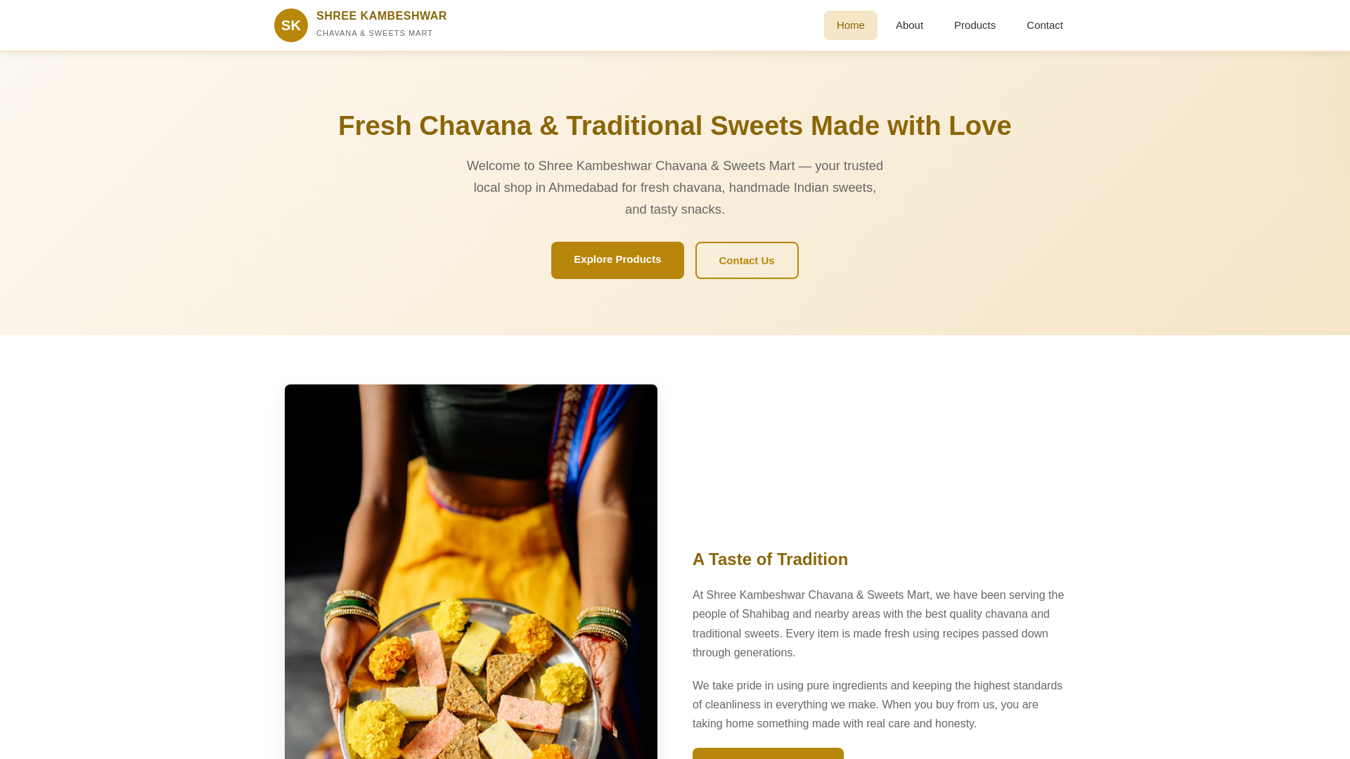 website screenshot of https://shreekambeshwarchavanasweetsmart.shop/