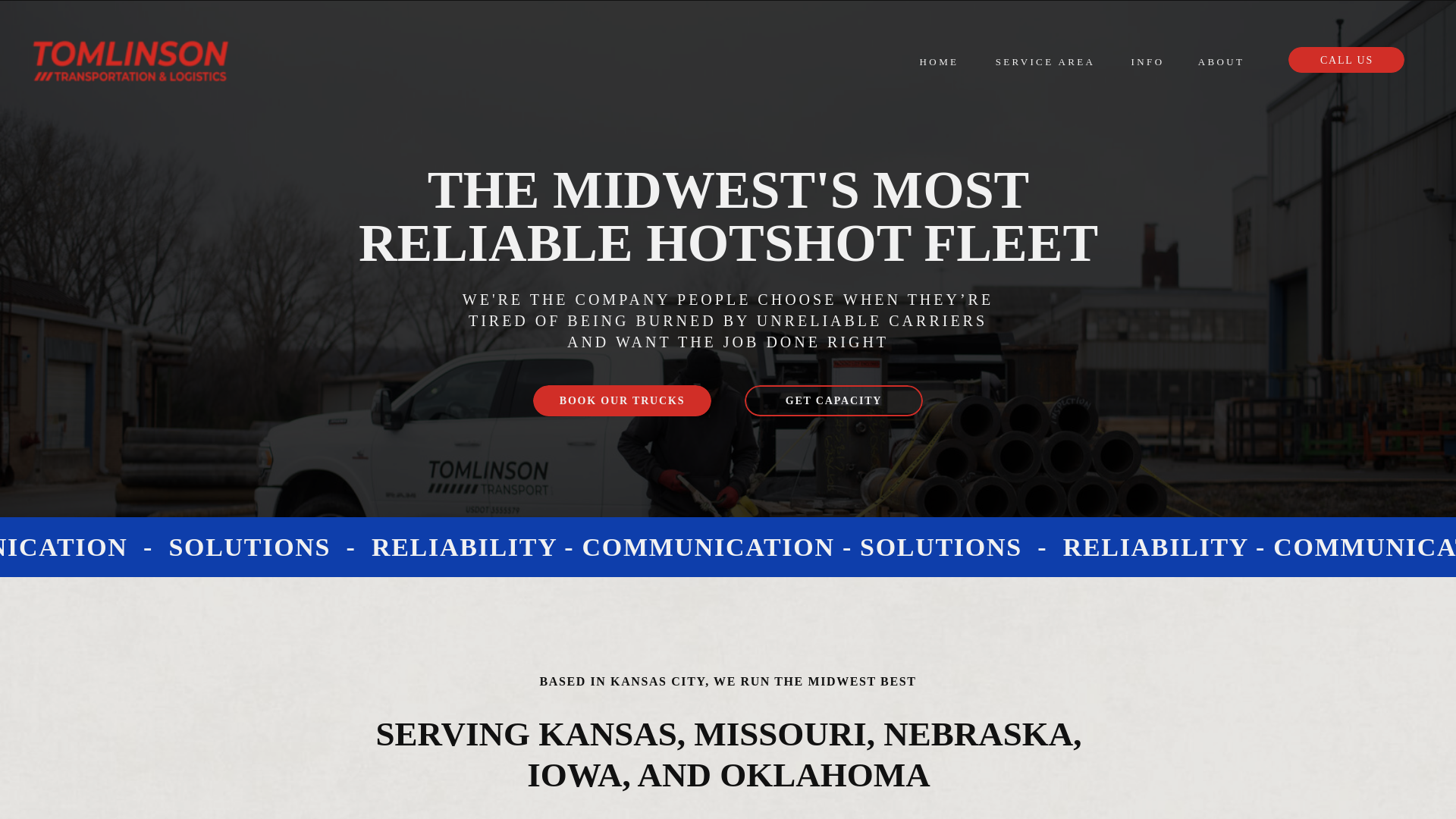 website screenshot of https://tomlinsontransport.com/