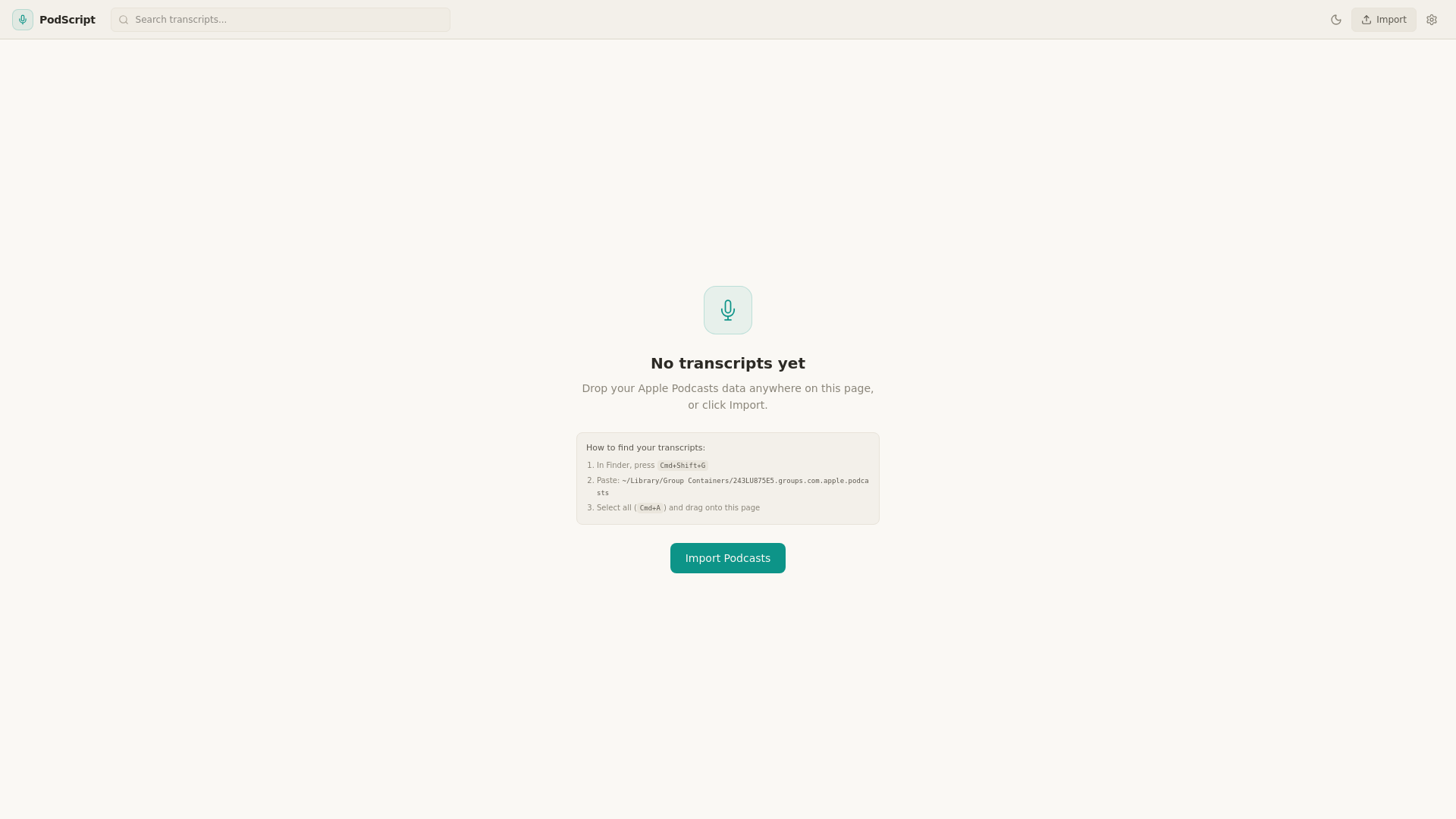 website screenshot of https://podscripts.pages.dev/