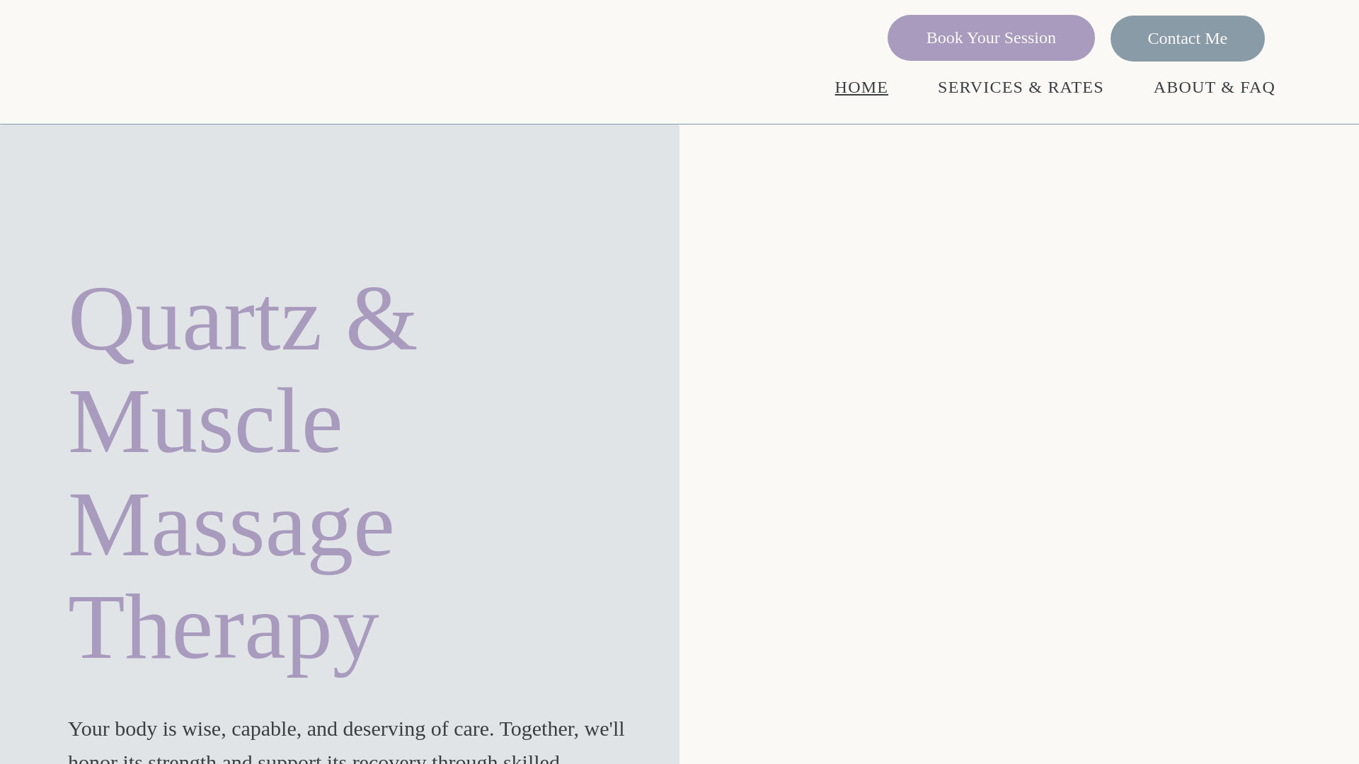 website screenshot of https://quartzmusclemassagetherapy.com/