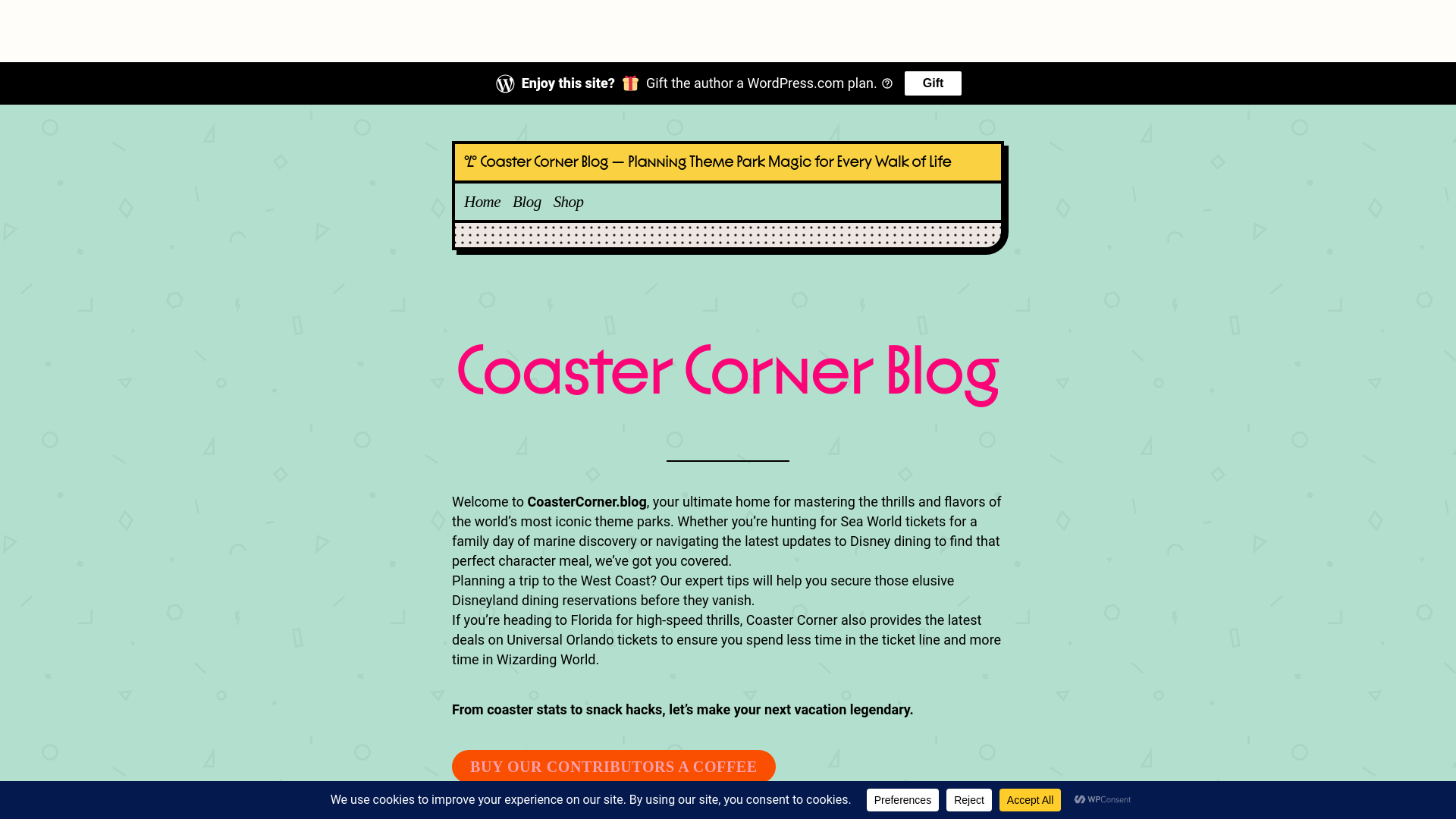 website screenshot of https://coaster-corner.com/