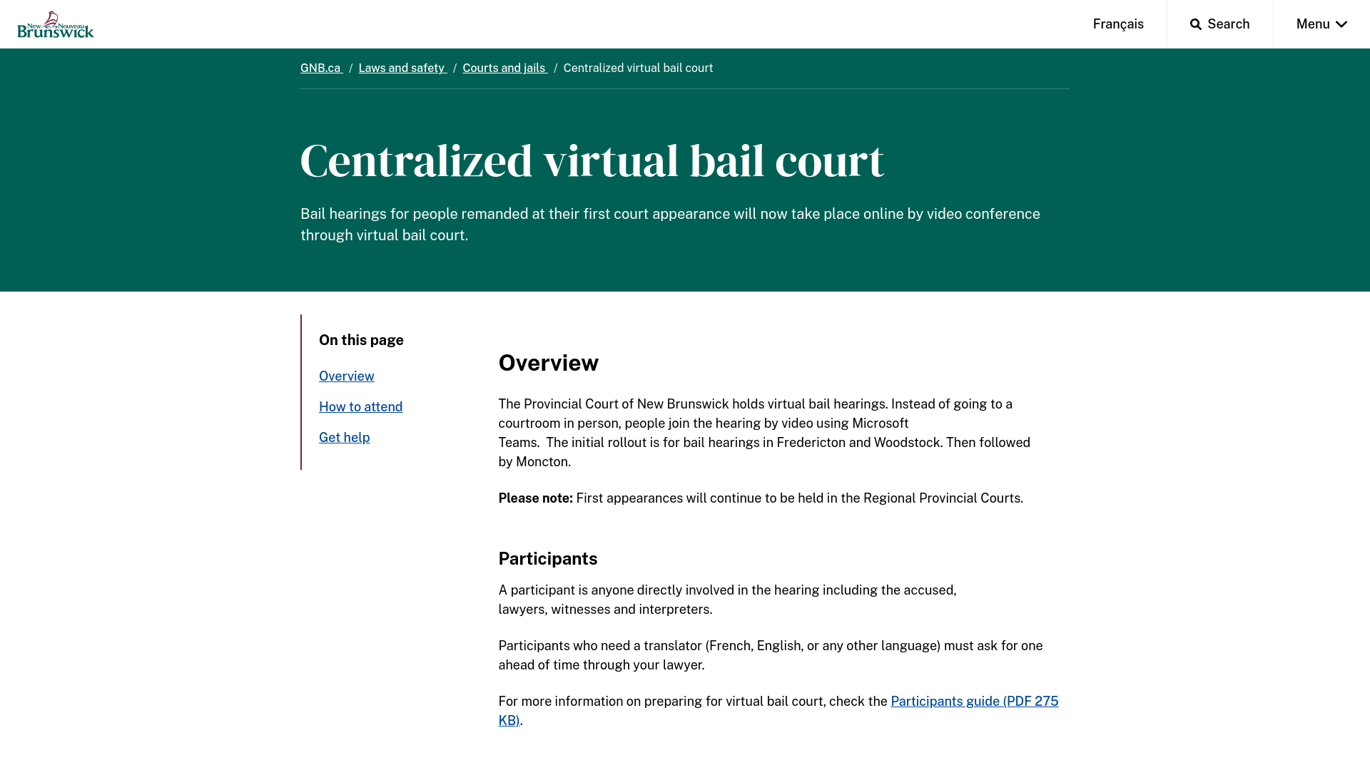 website screenshot of https://www.gnb.ca/en/topic/laws-safety/courts-jails/virtual-bail-court.html