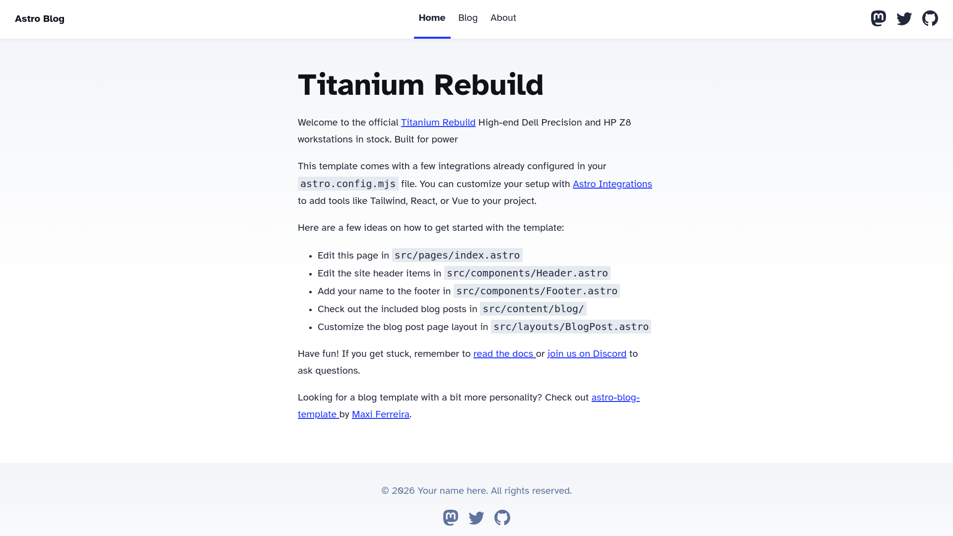 website screenshot of https://titaniumrebuild.com