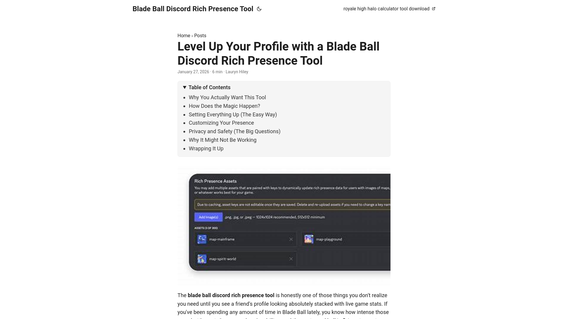 website screenshot of https://bladeballdiscordrichpresencetool.pages.dev/