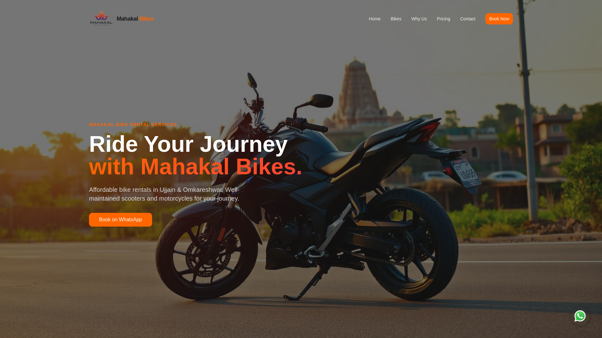 website screenshot of https://bikerentservicesinujjain.in
