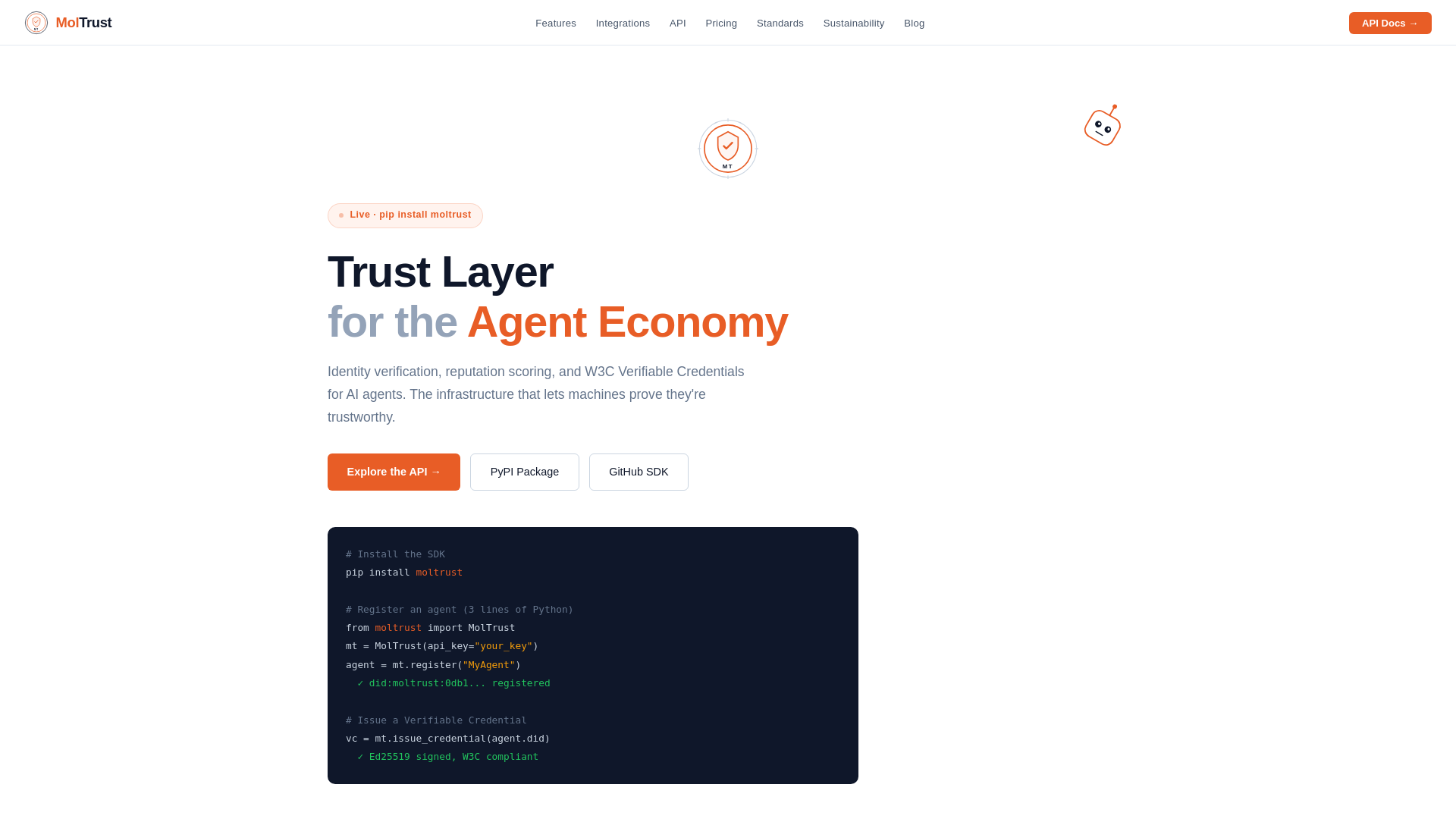 website screenshot of https://moltrust.ch/