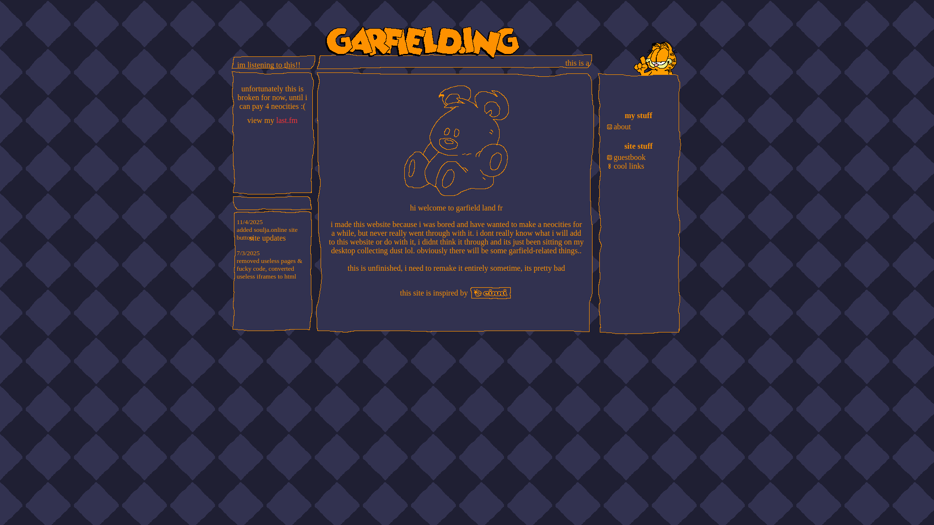 website screenshot of https://garfielding.neocities.org/