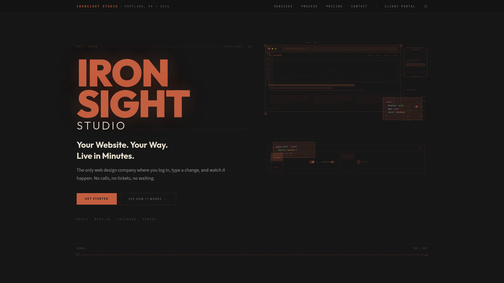 website screenshot of https://ironsightstudio.com