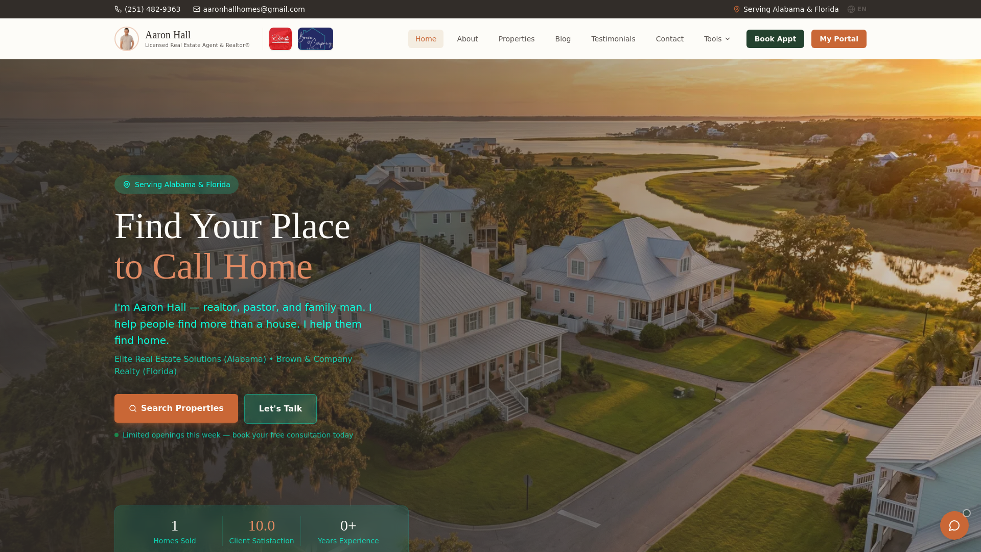 website screenshot of https://aaronhallhomes.com