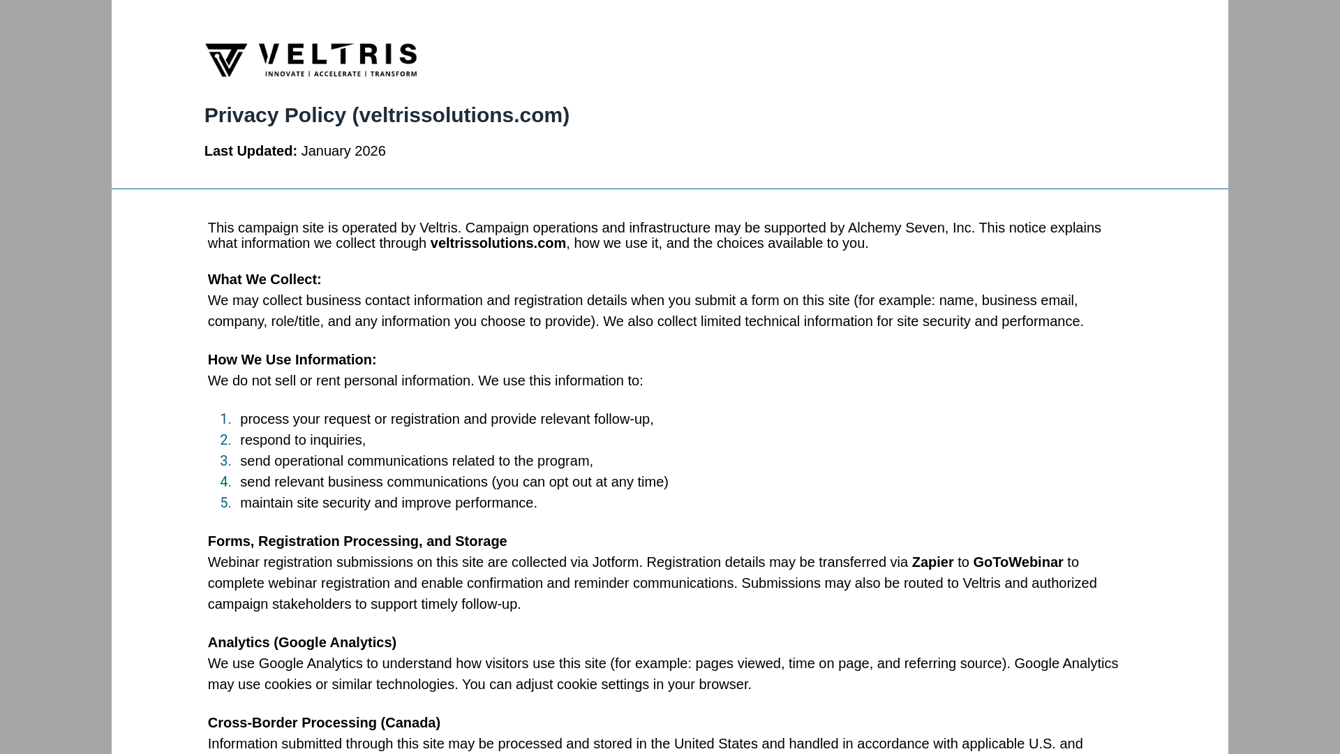 website screenshot of https://privacy-policy-veltrissolutions.pages.dev/
