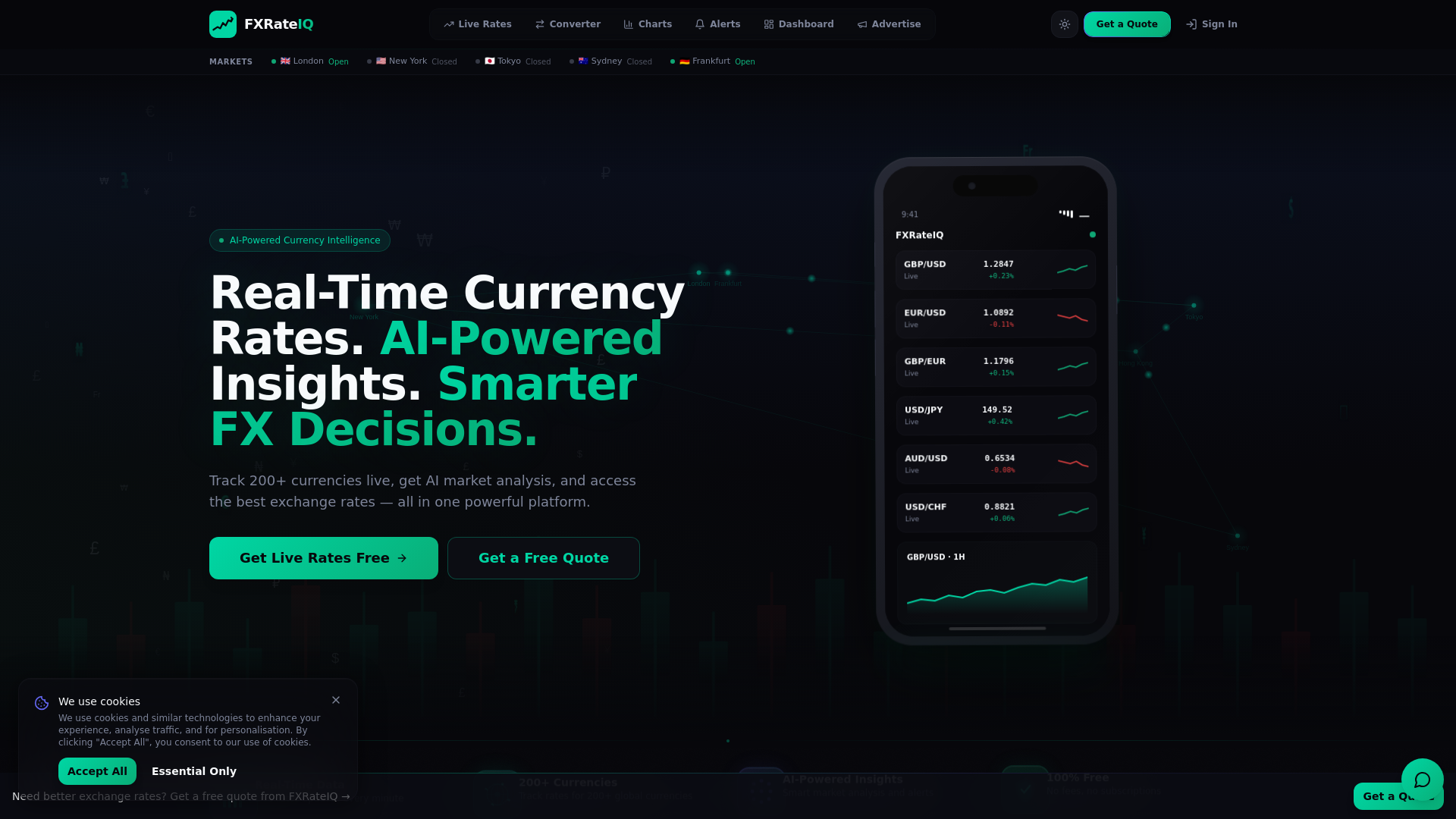 website screenshot of https://fxrateiq.com/