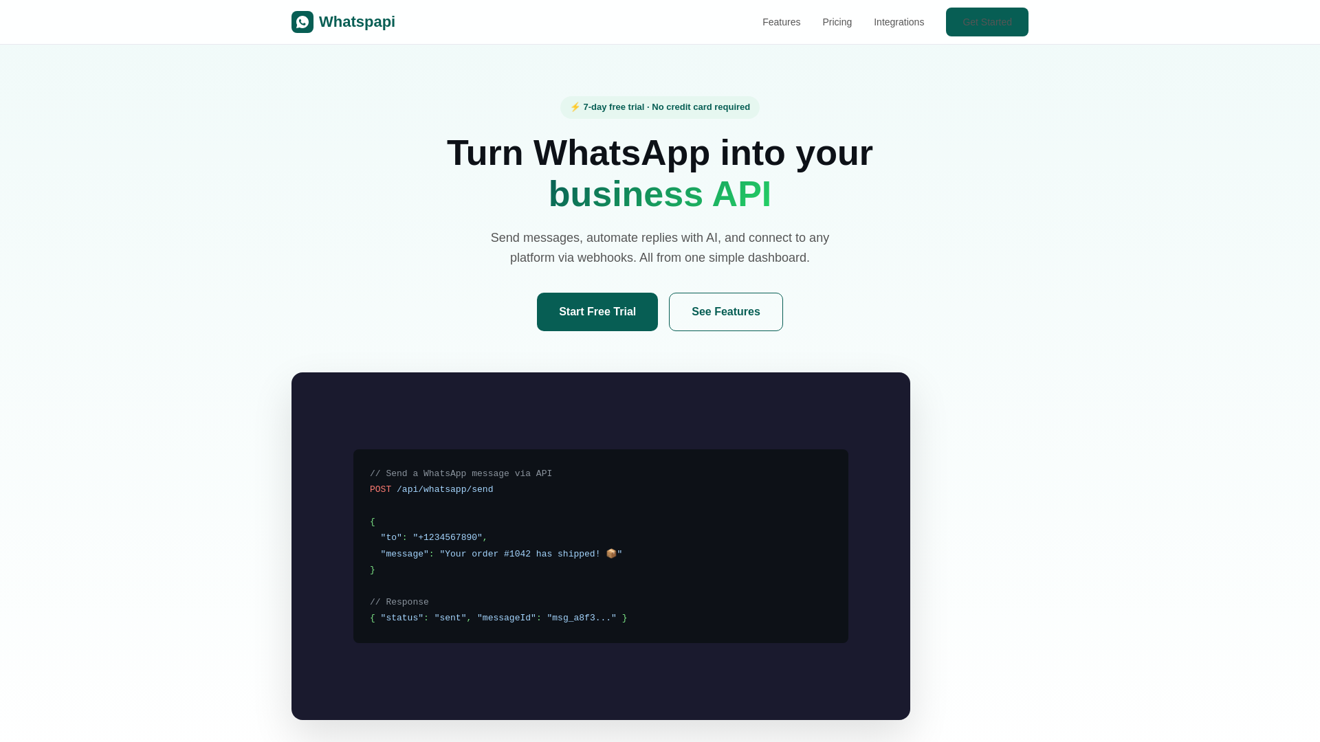 website screenshot of https://whatspapi.com/