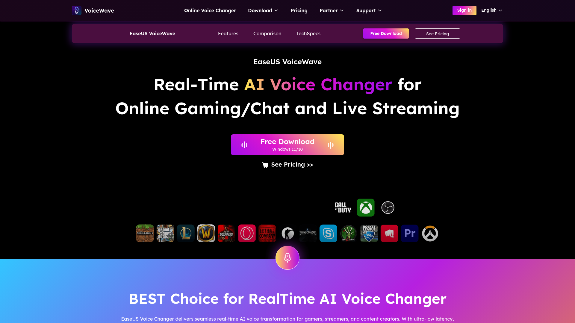 website screenshot of https://voicechanger.easeus.com/
