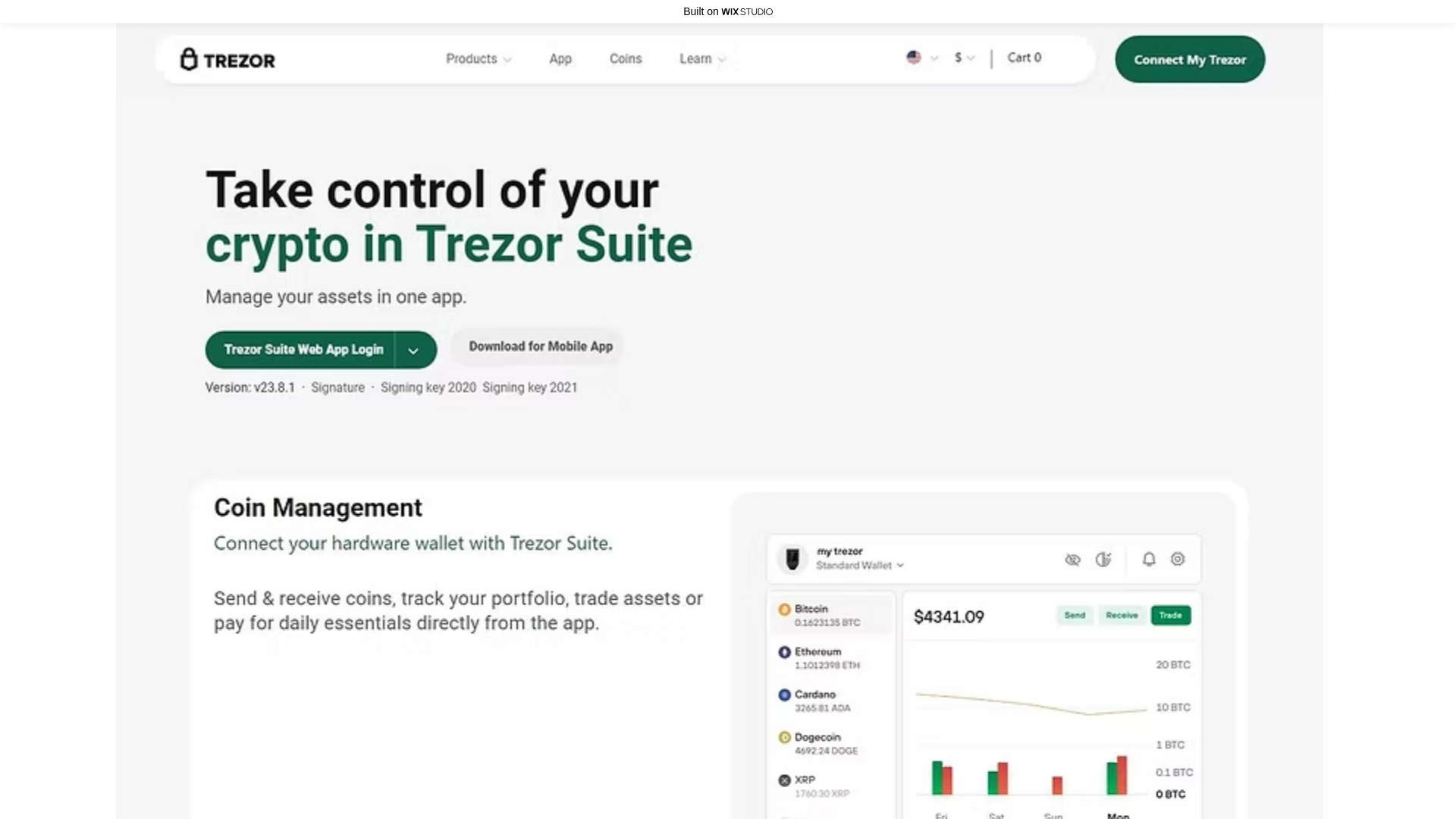 website screenshot of https://trezosuite-en-us.wixstudio.com/en-us
