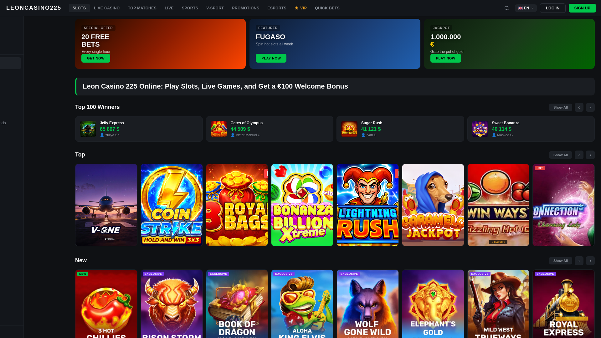 website screenshot of https://leoncasino225.com/