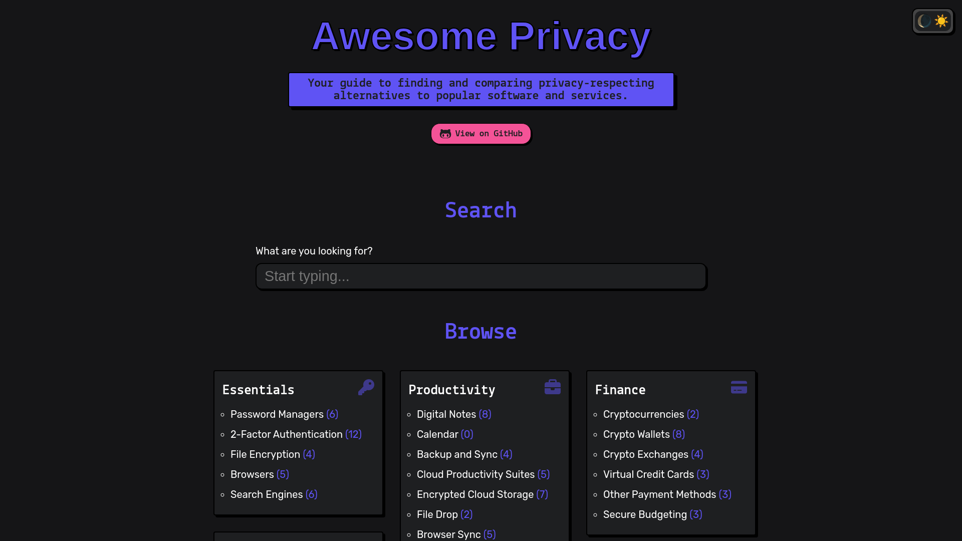 website screenshot of https://awesome-privacy.xyz/