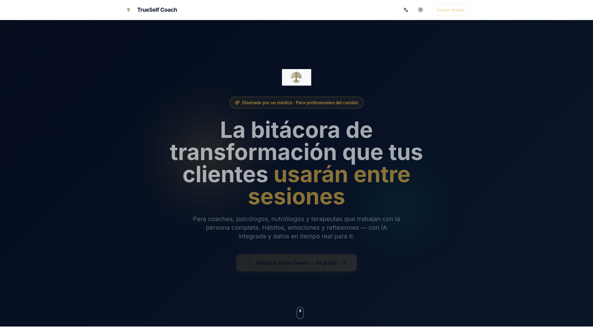 website screenshot of https://trueselfcoach.app