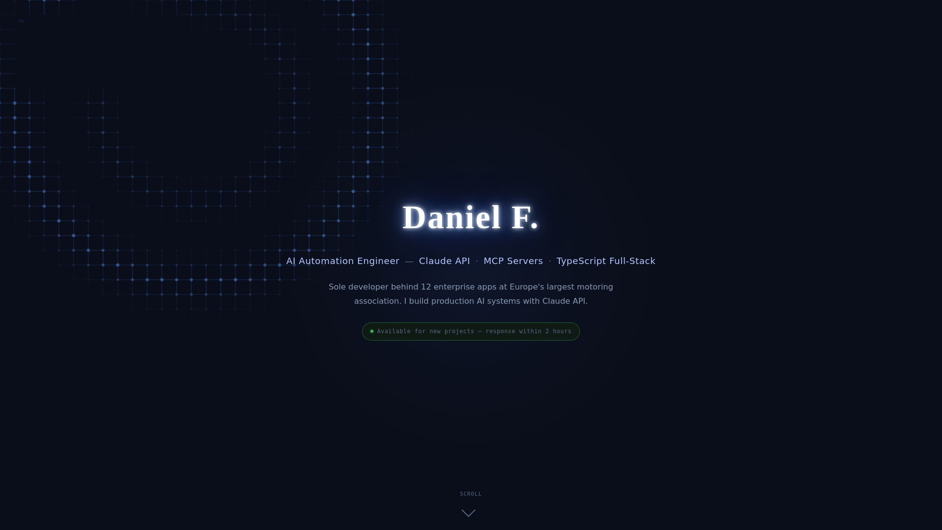 website screenshot of https://danielsolves.ai