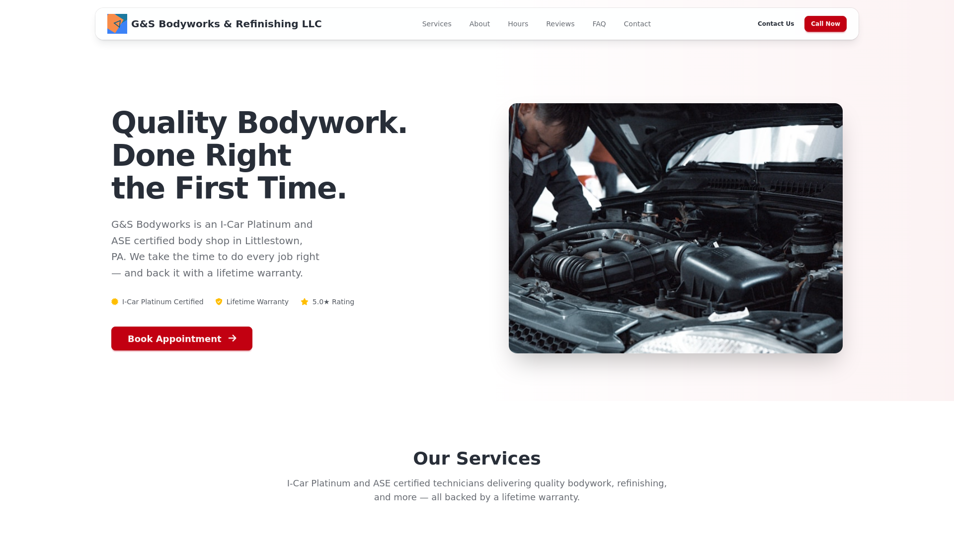 website screenshot of https://gandsbodyworks.com/