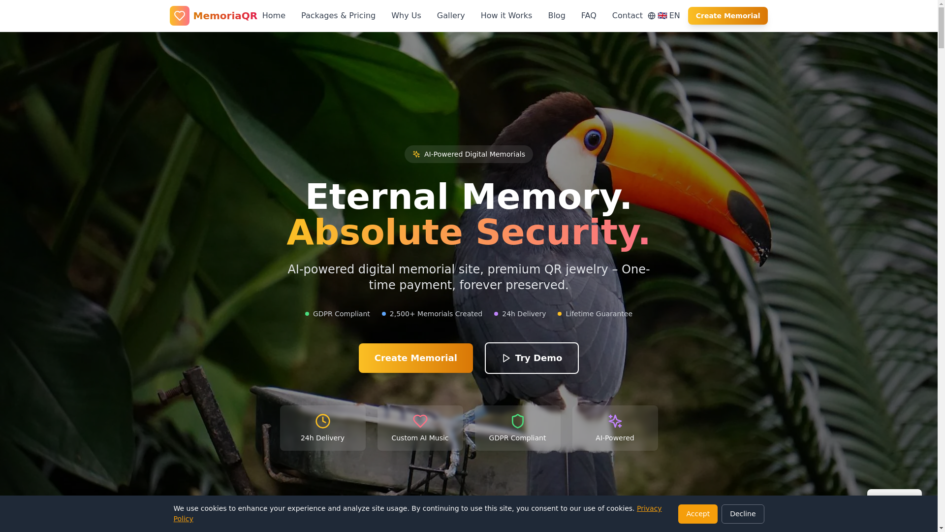 website screenshot of https://remembermeqr.uk/