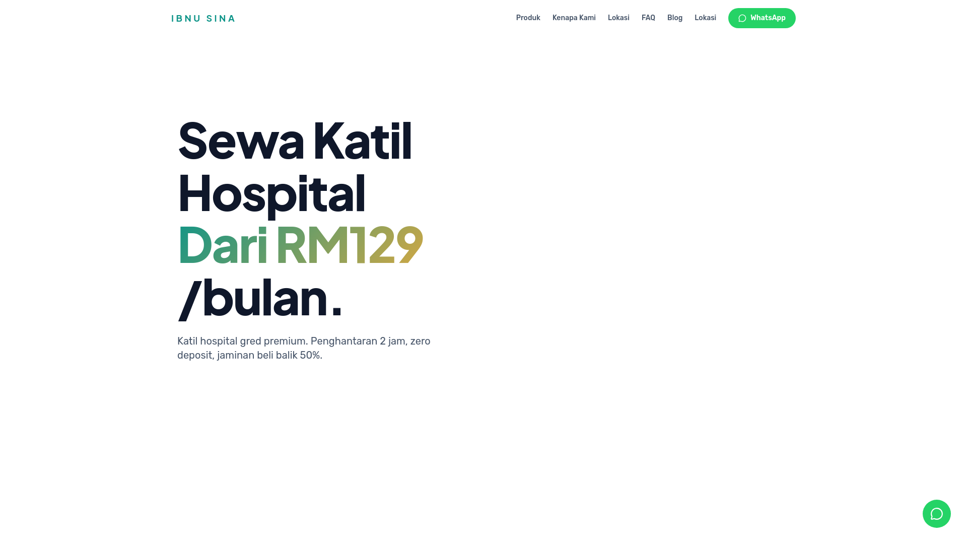 website screenshot of https://katilhospitalibnu.my/