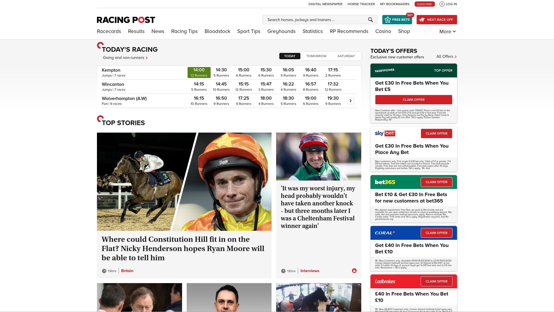 website screenshot of https://racingpost.com/