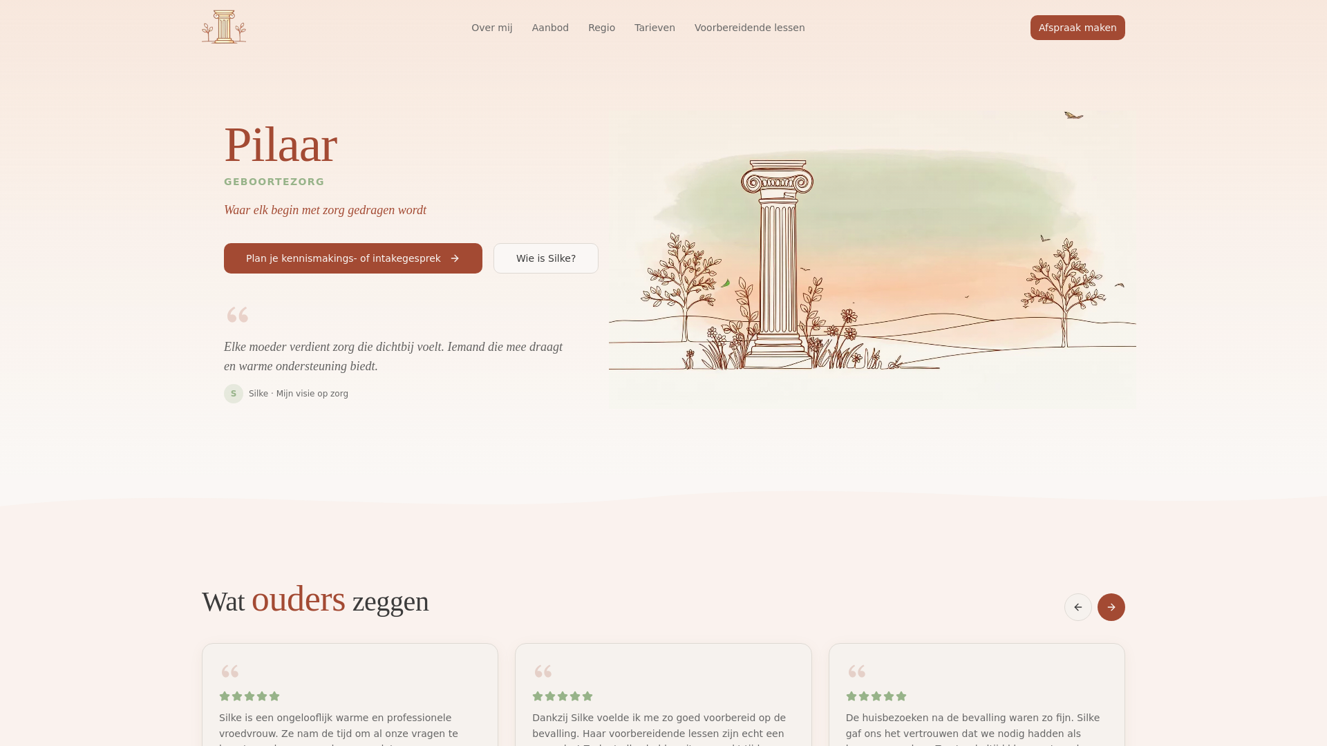 website screenshot of https://pilaar-geboortezorg.be/