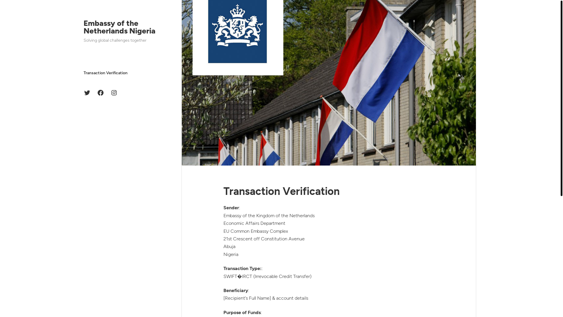 website screenshot of https://netherlandsembassytransaction.pages.dev/