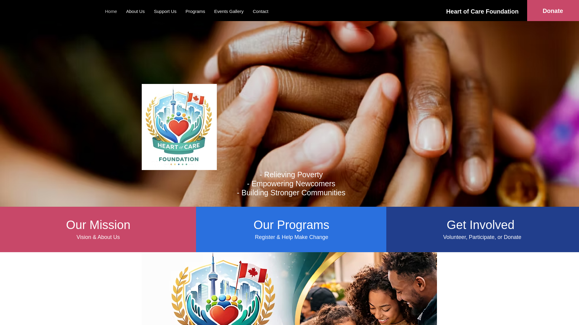 website screenshot of https://heartofcarefoundation.org/