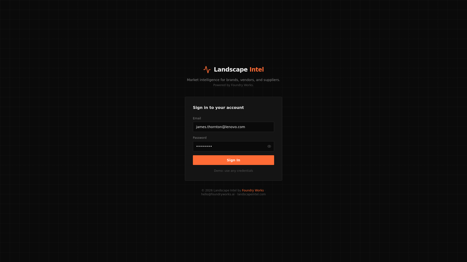 website screenshot of https://landscapeintel.com/