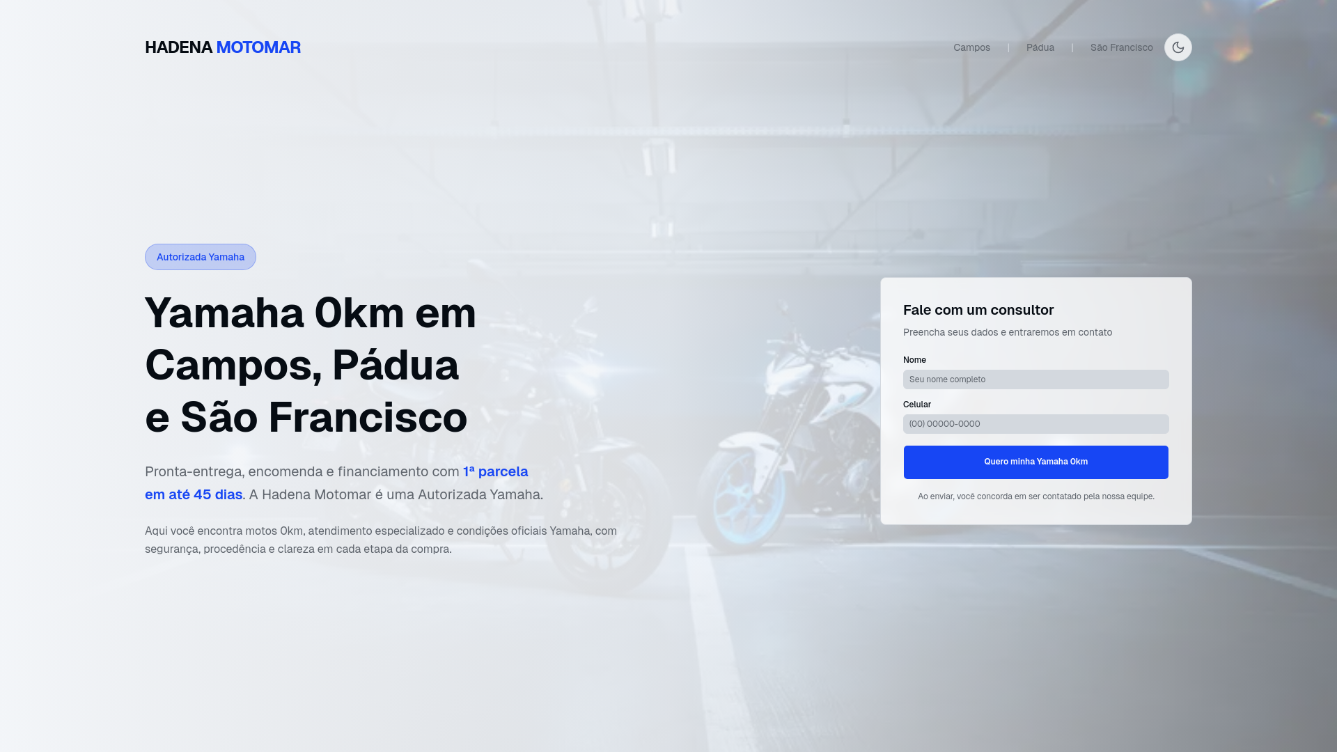 website screenshot of https://hadenamotomar.com.br/
