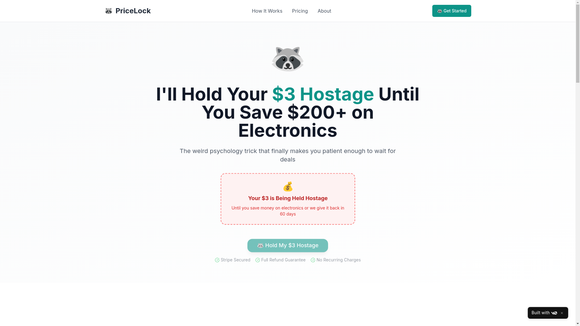 website screenshot of https://pricelockit.com/